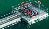 450 m&#179;/h of water is transferred to the water treatment plant via pumps on a floating barge